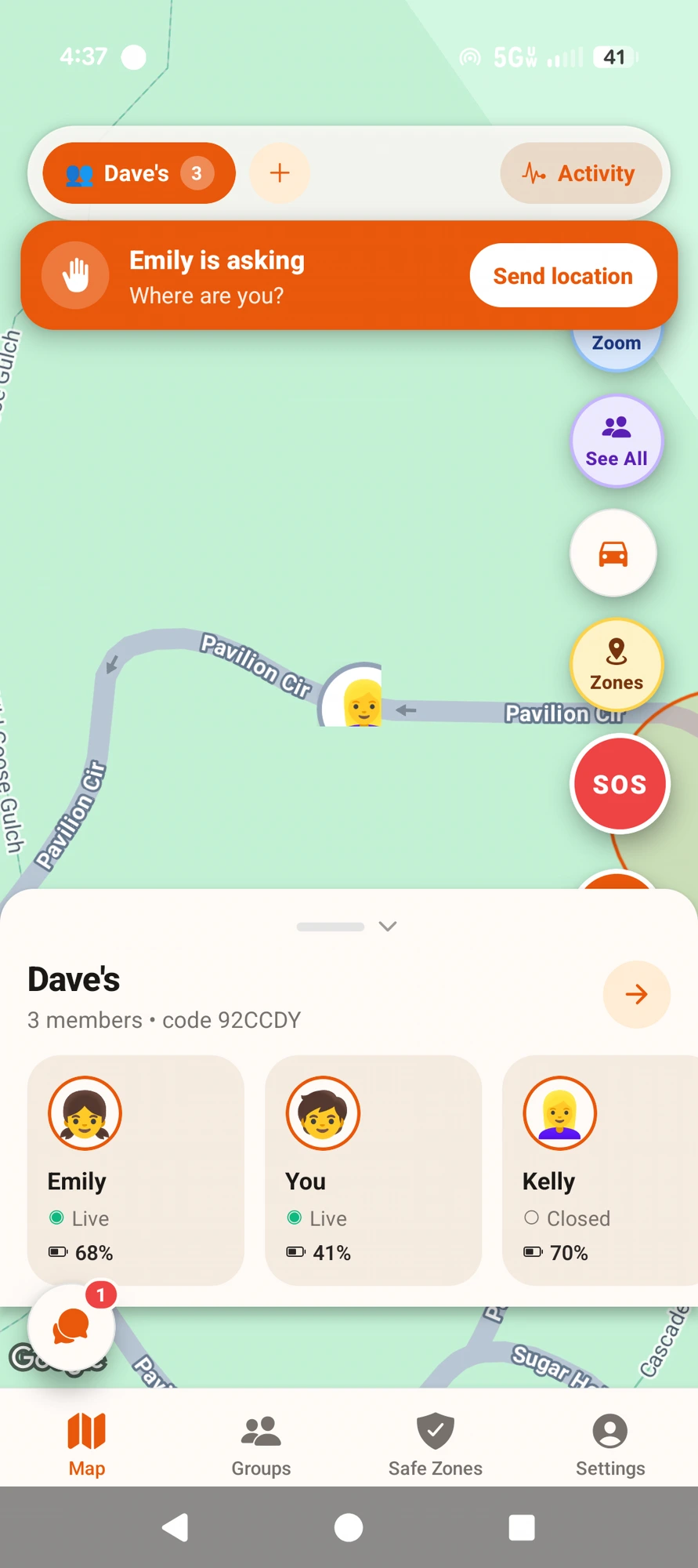 YouAt map with a YouAt-Locate family ping