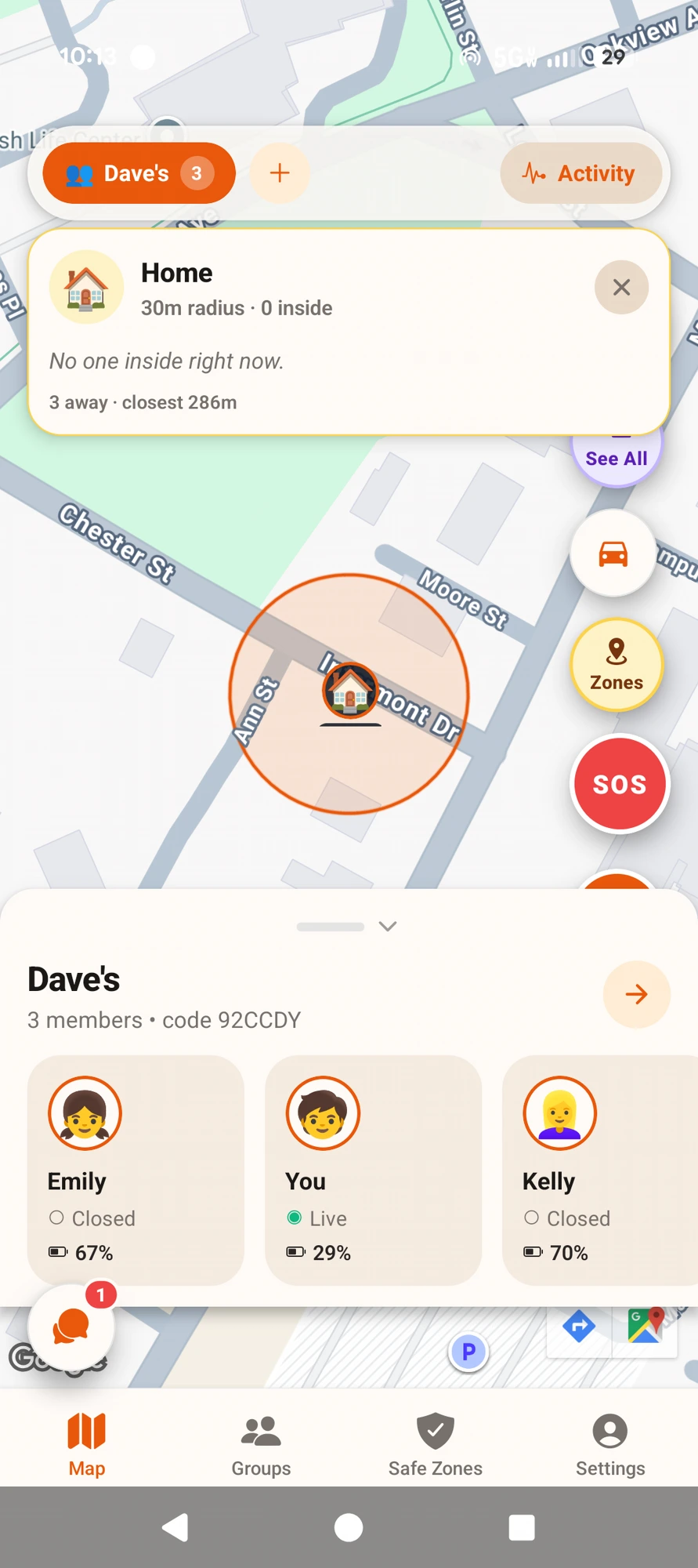 Safe Zones — One Clean Alert home map context